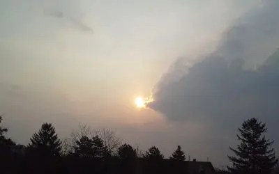 Hazy, pale blue sky. Serbia, Southeast Europe