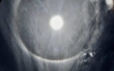 Chemically induced ring around the Sun with chemically induced Sun Dogs. These are not natural, they are the product of aluminum dispersed in the troposphere.