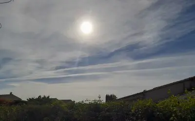 May 13, 2026, Manosque, Provence, France: Yesterday, a cloudless blue sky with wind—the Mistral. Today, chemtrails and a hazy sky, which shouldn’t be possible after the Mistral—chemical clouds.